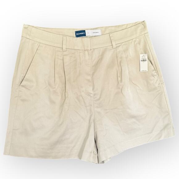 Old Navy Extra HighRise Khaki Pleated Ladies Basic Staple Shorts NWT | Sz L [38] - Picture 1 of 7
